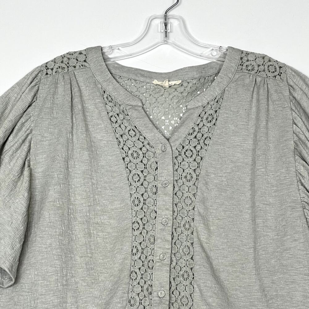 Easel Flutter Sleeve Button Up Lace Top Gray Wome… - image 5